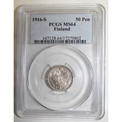 FINLANDE - KM 2.2 - 50 PENNIA 1916 S - PCGS MS 64