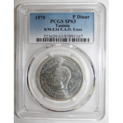 TUNESIEN - KM E34 - 1 DINAR 1970 - F.A.O. - PROBE MÜNZE - PCGS SP 63