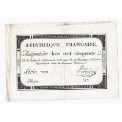 ASSIGNAT OF 250 LIVRES - 7 VENDEMIAIRE YEAR 2 - 28/09/1793 - NATIONAL DOMAINS
