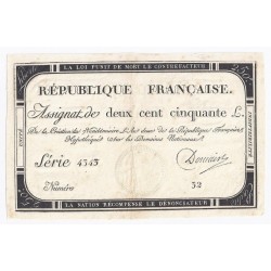 ASSIGNAT 250 LIVRES - 7 VENDEMIAIRE AN 2 - 28/09/1793 - DOMAINES NATIONAUX