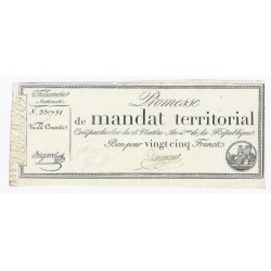 MANDAT TERRITORIAL DE 25 FRANCS - 28 VENTOSE AN 4 - 18/03/1796 - SANS SERIE