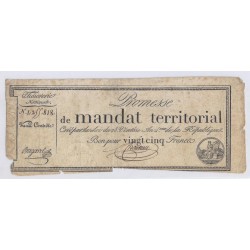 TERRITORIAL MANDATE OF 25 FRANCS - 28 VENTOSE YEAR 4 - 18/03/1796 - WITHOUT SERIE