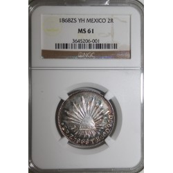 MEXIQUE - KM 374 - 2 REALES - 1868 - ZS YH - NGC MS 61