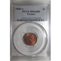 FRANCE - KM 754 - 1 CENTIME 1848 A Paris TYPE DUPRE - PCGS MS 64 RB