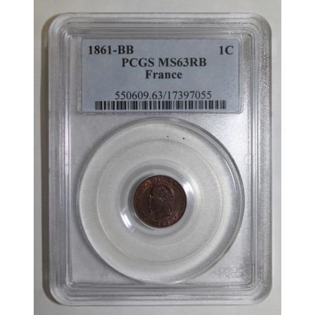 GADOURY 87 - 1 CENTIME 1861 BB Strasbourg TYPE NAPOLEON III - PCGS MS 63 RB