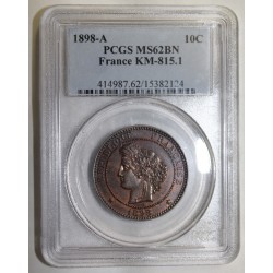 GADOURY 265 - 10 CENTIMES 1898 - TYPE CÉRÈS - KM 815 - PCGS MS 62 BN