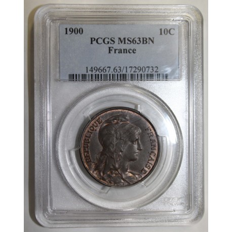 GADOURY 277 - 10 CENTIMES 1900 - TYPE DUPUIS - KM 843 - PCGS MS 63 BN