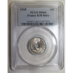 FRANKREICH - KM 866a - 10 CENTIMES 1918 - TYP LINDAUER - PCGS MS 66