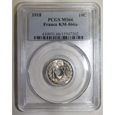 GADOURY 286 - 10 CENTIMES 1918 - TYPE LINDAUER - KM 866a - PCGS MS 66