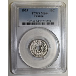 GADOURY 286 - 10 CENTIMES 1925 - TYPE LINDAUER - KM 866a - PCGS MS 64