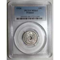 GADOURY 286 - 10 CENTIMES 1926 - TYPE LINDAUER - KM 866a - PCGS MS 64