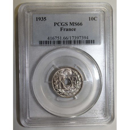 FRANCE - KM 866a - 10 CENTIMES 1935 - TYPE LINDAUER - PCGS MS 66