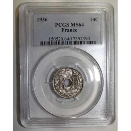 GADOURY 286 - 10 CENTIMES 1936 - TYPE LINDAUER - KM 866a - PCGS MS 64