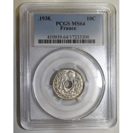 FRANCE - KM 889.1 - 10 CENTIMES •1938• TYPE LINDAUER - PCGS MS 64