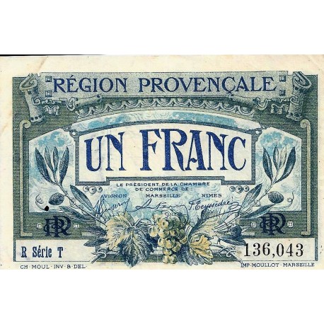 COUNTY 13 - PROVENCAL REGION - CHAMBER OF COMMERCE TO MARSEILLE - 1 FRANC 1922