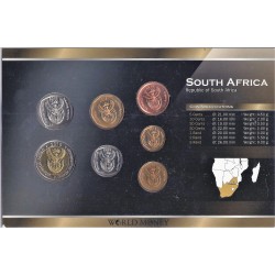 AFRIQUE DU SUD - SERIE DE 5, 10, 20, 50 CENTS ET 1, 2, 5 RAND - PLAQUETTE WORLD MONEY