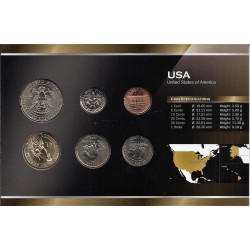 ETATS UNIS - SERIE DE 6 PIECES - PLAQUETTE WORLD MONEY