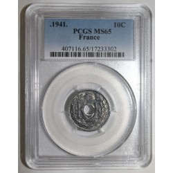 FRANCE - KM 897 - 10 CENTIMES •1941• TYPE LINDAUER - 'MES' UNDERLINED - PCGS MS 65
