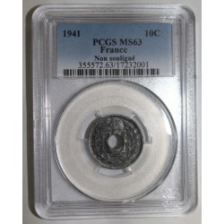 FRANCE - KM 895 - 10 CENTIMES 1941 - TYPE LINDAUER - 'MES' NOT UNDERLINED - PCGS MS 63