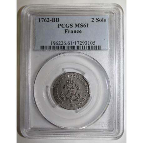 FRANKREICH - Dup 1690 - LUDWIG XV - 2 SOLS 1762 BB - Strasbourg - PCGS MS 61