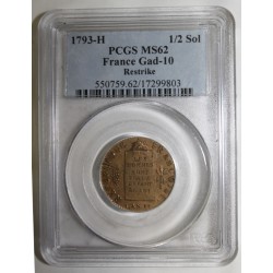 FRANCE - KM 618 - 1/2 SOL 1793  H - La Rochelle - TYPE LIBRA - RESTRIKE - PCGS MS 62