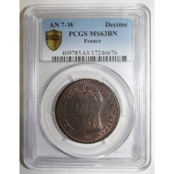 GADOURY 187 - 1 DECIME AN 7 W - 1798 - KM 644 - PCGS MS 63 BN