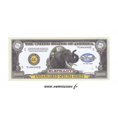 UNITED STATES - 1.000.000 DOLLARS 2005 - ENDANGERED SPECIES - ELEPHANT - FANTASY BANKNOTES