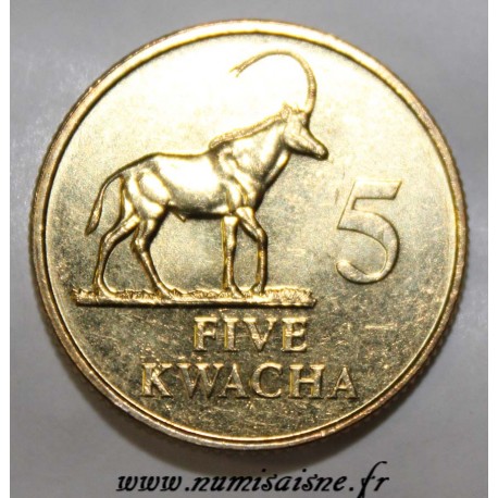 ZAMBIA - KM 31 - 5 KWACHA 1992 - sable antelope - Hippotragus niger