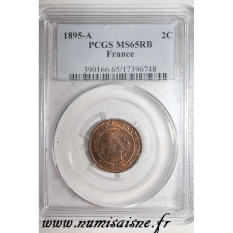 FRANCE - KM 827 - 2 CENTIMES 1895 A - Paris - TYPE CERES - PCGS MS 65