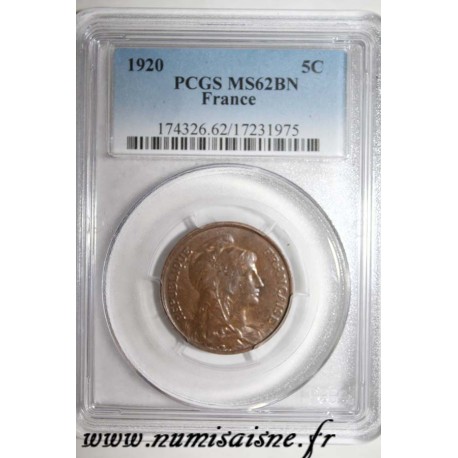 FRANCE - KM 841 - 2 CENTIMES 1920 - TYPE DUPUIS - PCGS MS 62