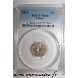 FRANKREICH - KM 875 - 5 CENTIMES 1924 - TYP LINDAUER - PCGS MS 65