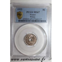 FRANCE - KM 875 - 5 CENTIMES 1922 - TYPE LINDAUER - PCGS MS 67