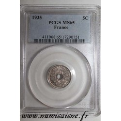 FRANCE - KM 875 - 5 CENTIMES 1935 - TYPE LINDAUER - PCGS MS 65