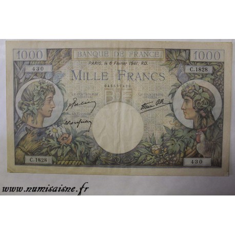 FAY 39/04 - 1000 FRANCS 1941 - 06/02 - TYPE COMMERCE ET INDUSTRIE - PICK 96 - ALPHABET RARE