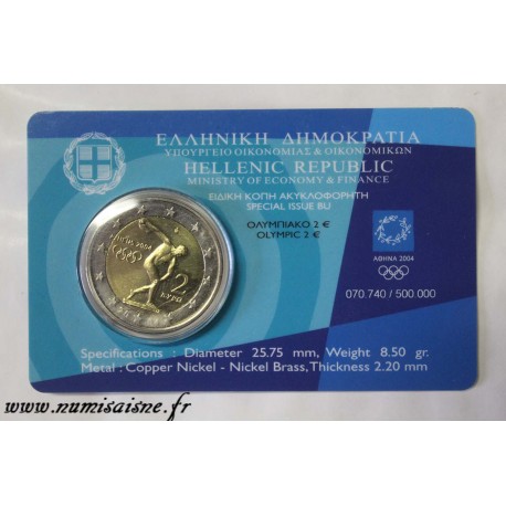 GREECE - KM 209 - 2 EURO 2004 - ATHENS OLYMPIC GAMES - COINCARD