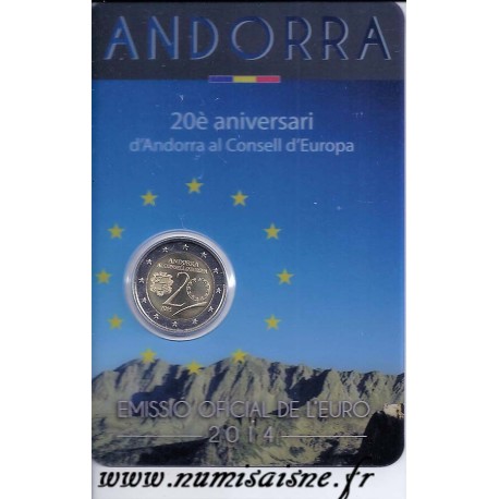 ANDORRE - 2 EURO 2014 - 20ème Anniversaire du conseil d'Europe - COINCARD