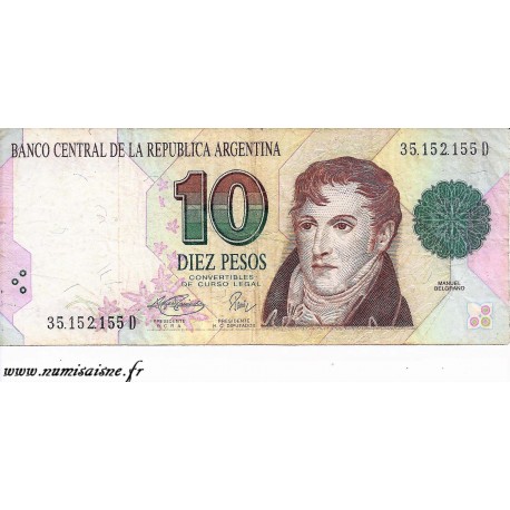 ARGENTINA - PICK 342 b - 10 PESOS - NON DATE (1993) - SERIE D