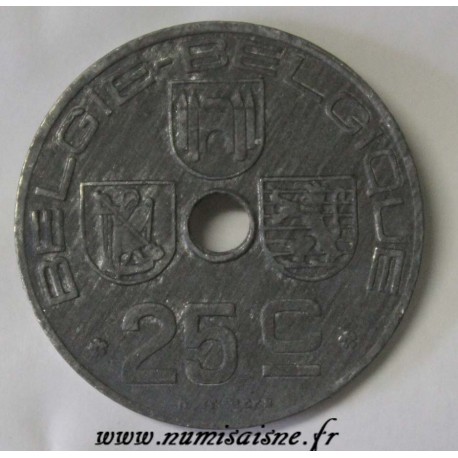 BELGIUM - KM 132 - 25 CENTIMES 1945