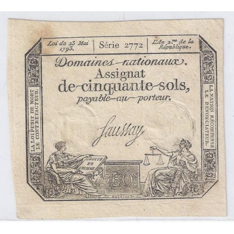 ASSIGNAT DE 50 SOLS - SERIE 2772 - 23/05/1793 - DOMAINES NATIONAUX