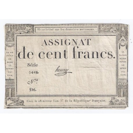 ASSIGNAT DE 100 FRANCS - 07/01/1795 - DOMAINES NATIONAUX