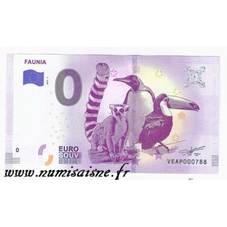 ESPAGNE - BILLET DE 0 EURO SOUVENIR - ZOO - FAUNIA - LÉMURIEN - MANCHOT EMPEREUR - TOUCAN - 2019