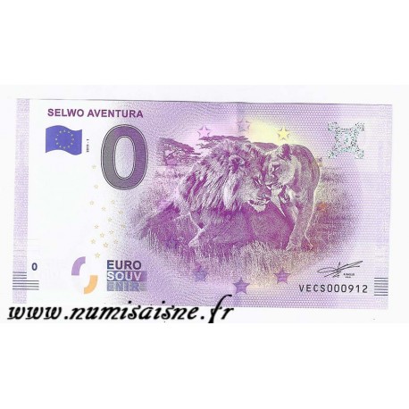 SPAIN - TOURISTIC 0 EURO SOUVENIR NOTE - SELWO AVENTURA - LION AND LIONESS - 2019