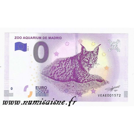 ESPAGNE - BILLET DE 0 EURO SOUVENIR - ZOO AQUARIUM DE MADRID - LYNX - 2018