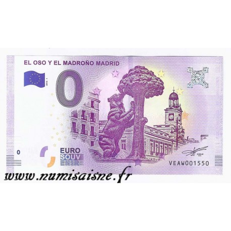 SPAIN - TOURISTIC 0 EURO SOUVENIR NOTE - STATUE OF BEAR AND ARBUTUS