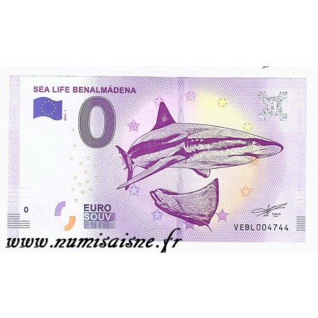 SPAIN - TOURISTIC 0 EURO SOUVENIR NOTE - SEA LIFE BENALMADENA - SHARK AND RAY - 2019