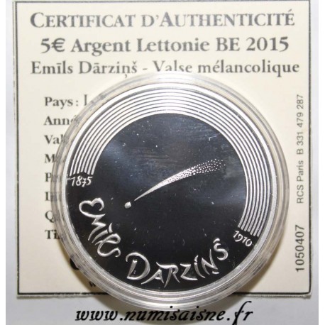 LETTONIE - 5 EURO 2015 - EMILS DARZINS