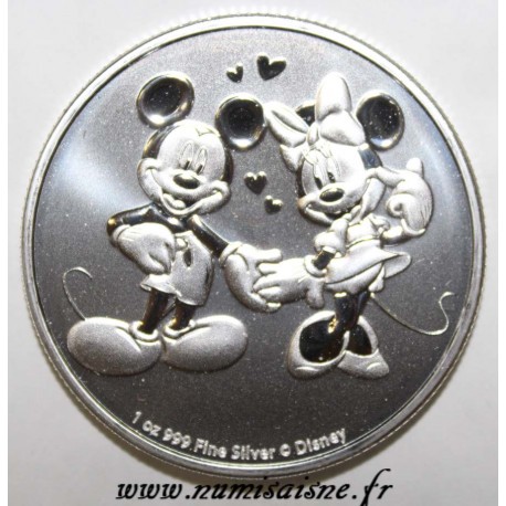 NIUE - DISNEY - 2 DOLLARS 2020 - MICKEY AND MINNIE - ELISABETH II - 1 OZ SILVER