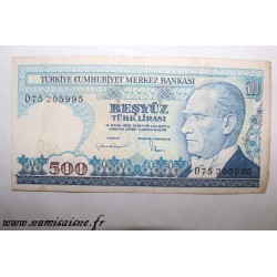 TURQUIE - PICK 195 - 500 LIRA - NON DATE (1970)