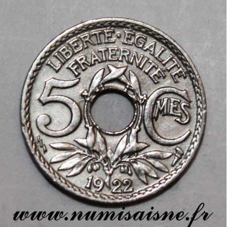 FRANCE - KM 875 - 5 CENTIMES 1922 - Poissy - TYPE LINDAUER - Small Module