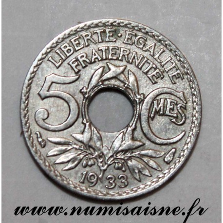 FRANCE - KM 875 - 5 CENTIMES 1933 - TYPE LINDAUER - Small Module